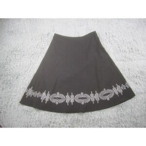 Sunny Taylor Womens 10 Black A-Line Midi Skirt w/Embroidery Detail at Hem